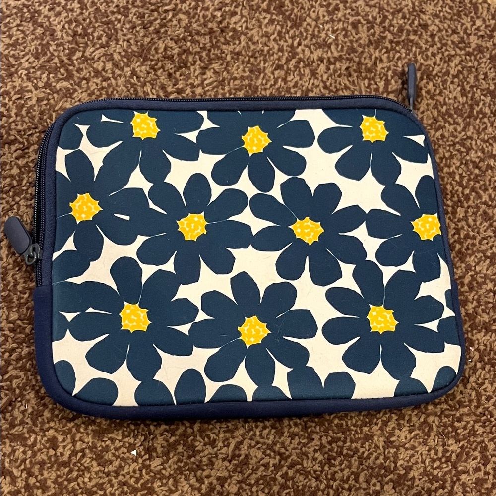 Floral Mini Tablet Sleeve with Navy and Yellow Design